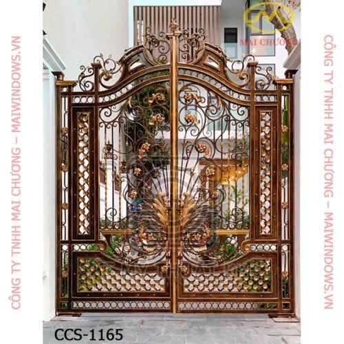 Mẫu cổng sắt mỹ thuật đẹp 2 cánh ngàn hoa GA016